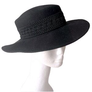 Vintage Bollman Doeskin Felt 100% Wool Hat Fedora Black Embroidered Band